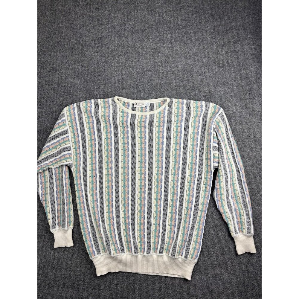 Vintage St. Croix Knits‎ Sweater Mens Large Pastel 3D Knit Crewneck Made USA 90s